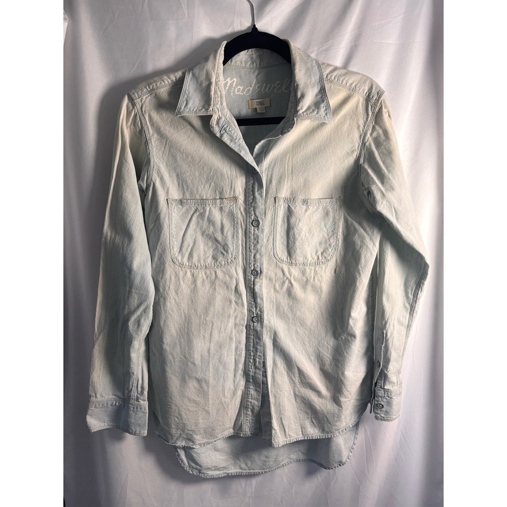 Madewell Chambray Denim Shirt XSmall Light Wash Cotton Long Sleeve Relaxed Fit